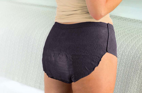 Option two for what to wear in postpartum is depends silouttes adult diapers